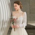 Gray Sleeve Embroidery Sheer Illusion Nude Back Long Chiffon wedding dress maid bridesmaid